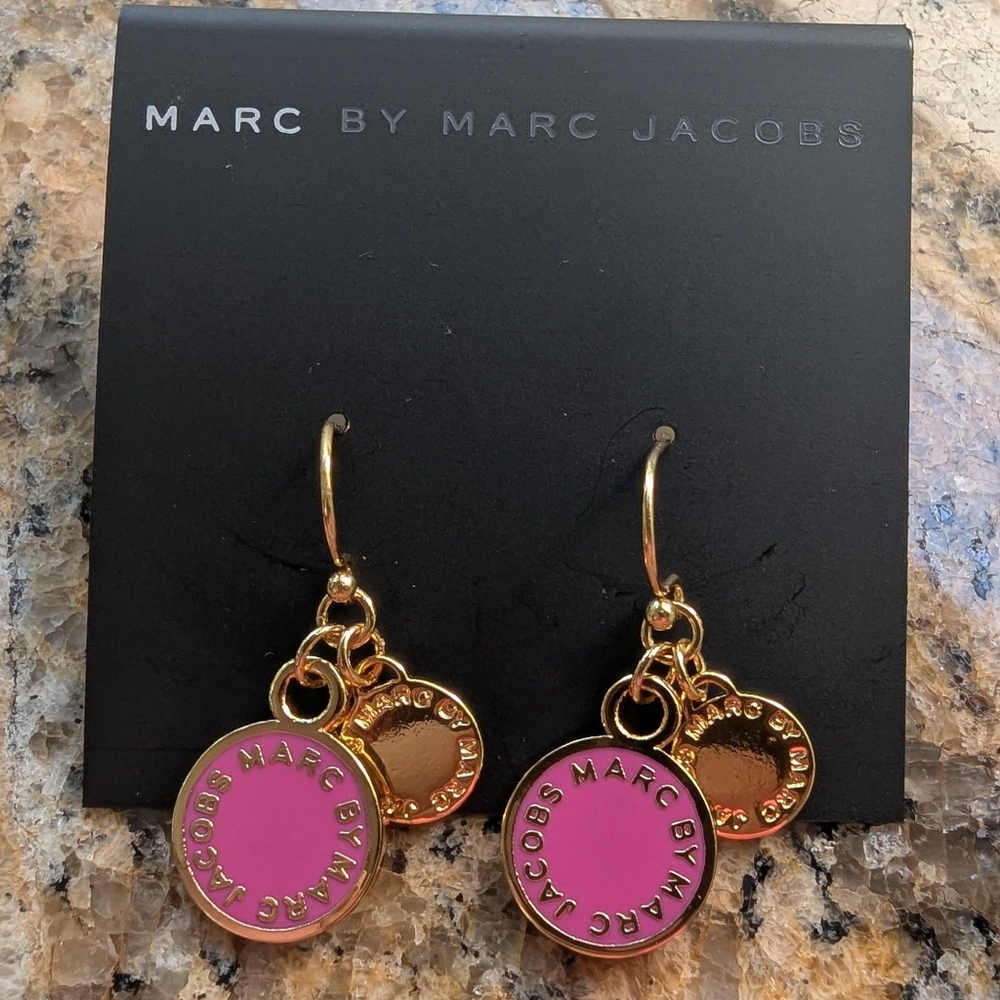 Marc by Marc Jacobs Gold and Pink Disc Earrings New